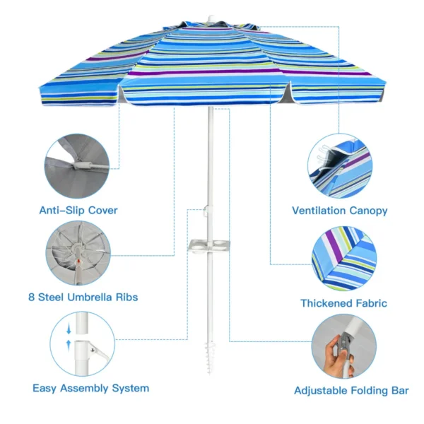 2.2m strandparaplu upf50 + zonbescherming draagbare parasol patioparaplu lichtblauw 6