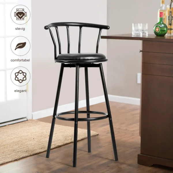 2 barkrukken barstoelen met 360 graden draaibare zitting barkruk gemaakt van stalen buizen en dikke schuimkussens zwart 4