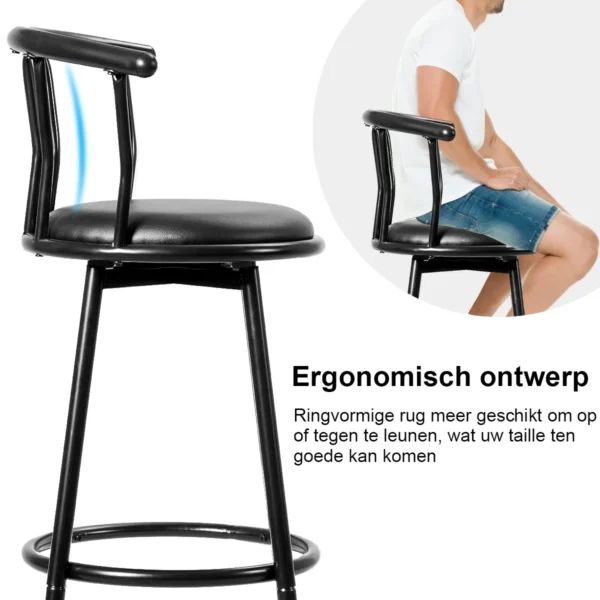 2 barkrukken barstoelen met 360 graden draaibare zitting barkruk gemaakt van stalen buizen en dikke schuimkussens zwart 6