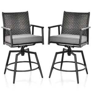 2 barstoelen 360° draaibaar metalen frame dubbellaagse rotan rugleuning verwijderbaar kussen voor terras veranda zwart 1