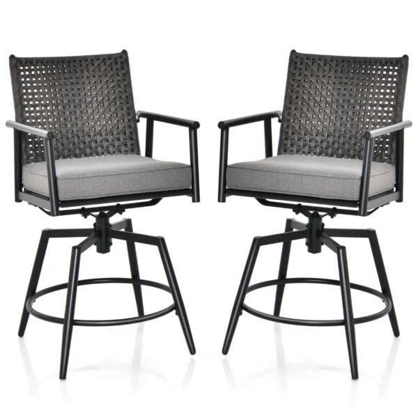 2 barstoelen 360° draaibaar metalen frame dubbellaagse rotan rugleuning verwijderbaar kussen voor terras veranda zwart 1