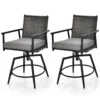 2 barstoelen 360° draaibaar metalen frame dubbellaagse rotan rugleuning verwijderbaar kussen voor terras veranda zwart 2