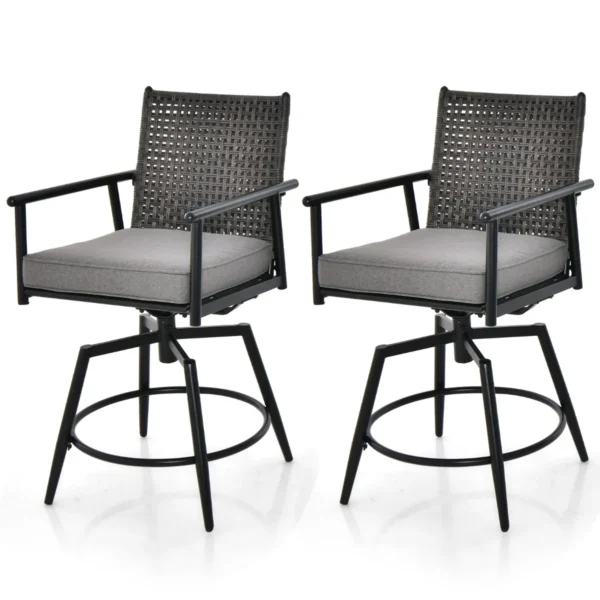2 barstoelen 360° draaibaar metalen frame dubbellaagse rotan rugleuning verwijderbaar kussen voor terras veranda zwart 2