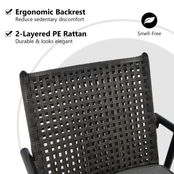 2 barstoelen 360° draaibaar metalen frame dubbellaagse rotan rugleuning verwijderbaar kussen voor terras veranda zwart 4