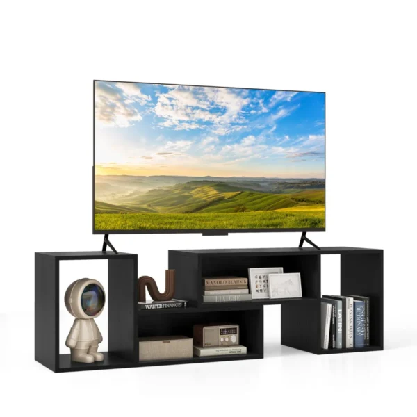 2 delig tv kast vrije combinatie televisietafel voor tv's tot 152 cm televisiekast met open planken multifunctioneel tv rek zwart 1