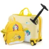2 delige kinderkoffer + rugzak 47 cm lange ride on koffer en 30 cm brede rugzak met wielen en waterdichte harde schaal geel 2
