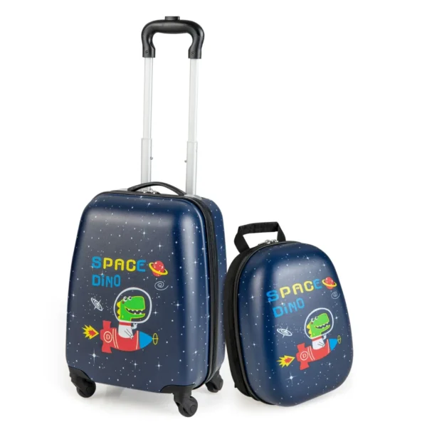 2 delige kinderkoffer + rugzak kindertrolley kinderbagage kinderkofferset reiskoffer met harde schaal marineblauw 1