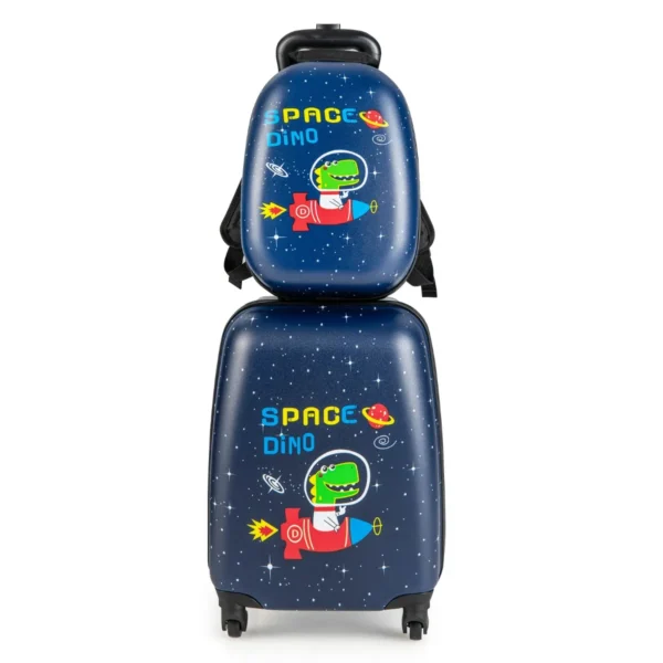 2 delige kinderkoffer + rugzak kindertrolley kinderbagage kinderkofferset reiskoffer met harde schaal marineblauw 2
