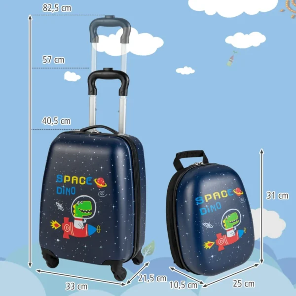 2 delige kinderkoffer + rugzak kindertrolley kinderbagage kinderkofferset reiskoffer met harde schaal marineblauw 3
