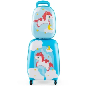 2 delige kinderkoffer + rugzak kindertrolley van kunststof kinderbagage kinderkofferset 46,5cm + 31cm kinderkoffer blauw + oranje 1