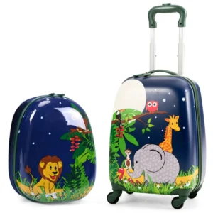 2 delige kinderkoffer + rugzak kindertrolley van kunststof kinderbagage kinderkofferset bagage voor jongens en meisjes blauw 1