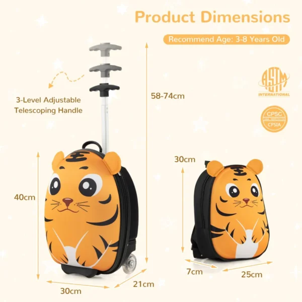 2 delige kinderkofferset met 40 cm kinderkoffer & 30 cm rugzak rollende koffer reistrolleykofferset voor kinderen geel 3