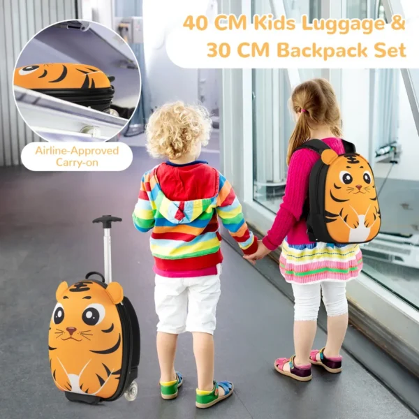 2 delige kinderkofferset met 40 cm kinderkoffer & 30 cm rugzak rollende koffer reistrolleykofferset voor kinderen geel 4