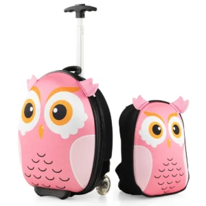 2 delige kinderkofferset met 40 cm kinderkoffer & 30 cm rugzak rollende koffer reistrolleykofferset voor kinderen roze 1