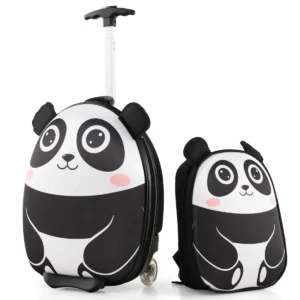 2 delige kinderkofferset met 40 cm kinderkoffer & 30 cm rugzak rollende koffer reistrolleykofferset voor kinderen zwart + wit 1