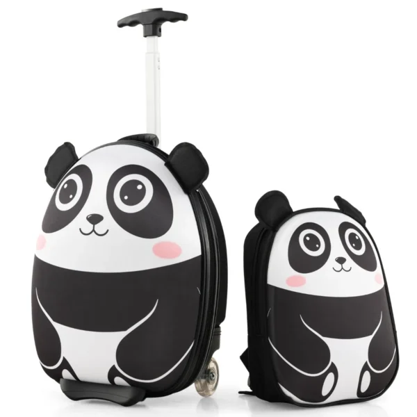 2 delige kinderkofferset met 40 cm kinderkoffer & 30 cm rugzak rollende koffer reistrolleykofferset voor kinderen zwart + wit 1