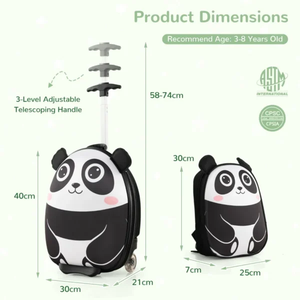2 delige kinderkofferset met 40 cm kinderkoffer & 30 cm rugzak rollende koffer reistrolleykofferset voor kinderen zwart + wit 3