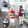 2 delige kinderkofferset met 40 cm kinderkoffer & 30 cm rugzak rollende koffer reistrolleykofferset voor kinderen zwart + wit 4