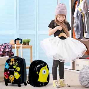 2 delige kinderreiskoffer en rugzak hardshell bagage met trolley zwart 1