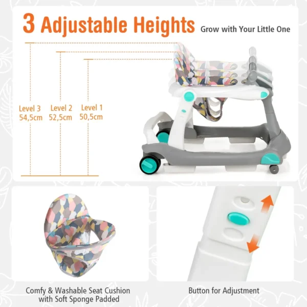 2 in 1 baby loopfiets opvouwbare loopfiets met instelbare hoogte en snelheid muziek doosje licht en comfortabel zitkussen grijs 2