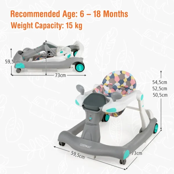 2 in 1 baby loopfiets opvouwbare loopfiets met instelbare hoogte en snelheid muziek doosje licht en comfortabel zitkussen grijs 3