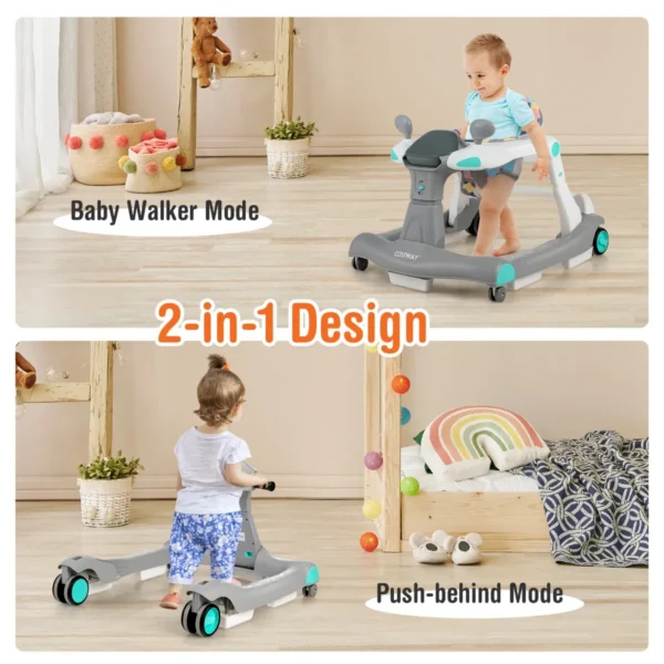 2 in 1 baby loopfiets opvouwbare loopfiets met instelbare hoogte en snelheid muziek doosje licht en comfortabel zitkussen grijs 4