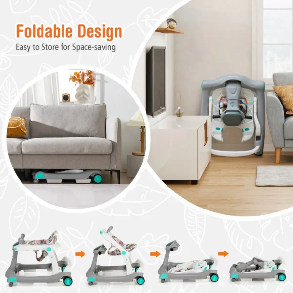 2 in 1 baby loopfiets opvouwbare loopfiets met instelbare hoogte en snelheid muziek doosje licht en comfortabel zitkussen grijs 5