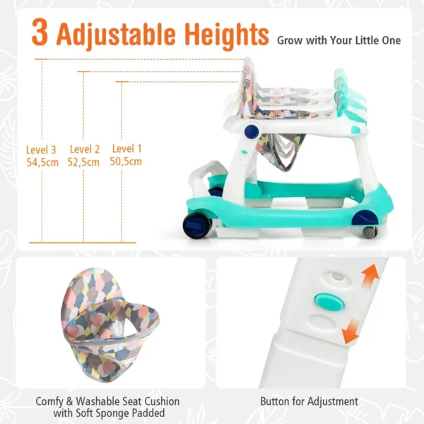 2 in 1 baby loopfiets opvouwbare loopfiets met instelbare hoogte en snelheid muziek doosje licht en comfortabel zitkussen groen 3