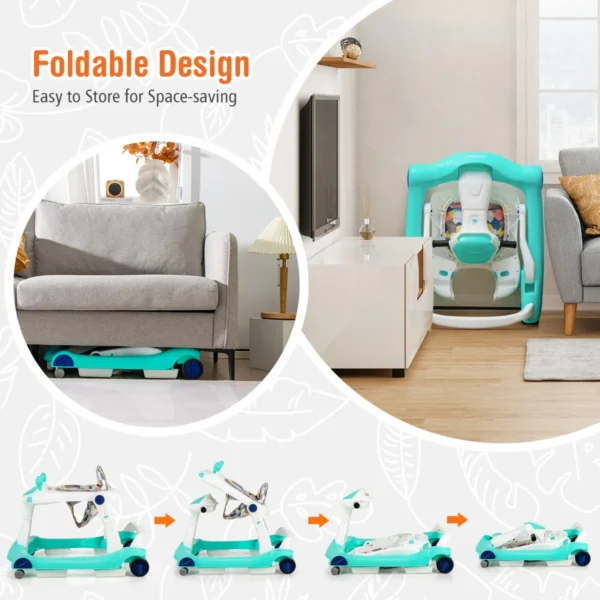 2 in 1 baby loopfiets opvouwbare loopfiets met instelbare hoogte en snelheid muziek doosje licht en comfortabel zitkussen groen 6
