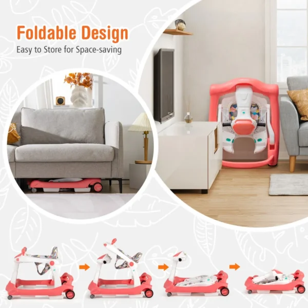 2 in 1 baby loopfiets opvouwbare loopfiets met instelbare hoogte en snelheid muziek doosje licht en comfortabel zitkussen rood 6