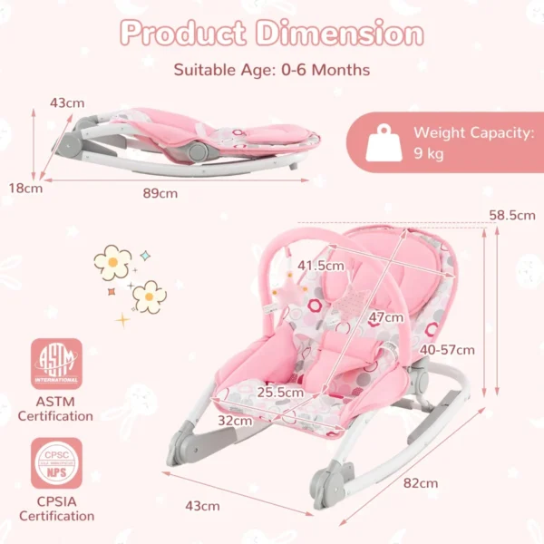 2 in 1 baby wipstoeltje draagbaar wipstoeltje met in 3 standen verstelbare rugleuning en afneembare stoffen zitting roze 2