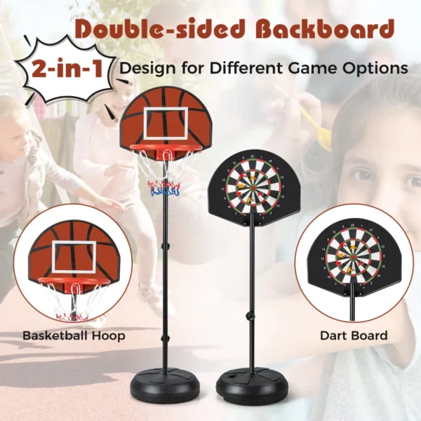 2 in 1 basketbalring verstelbare hoogte 130 180 cm met dartbord dubbelzijdig backboard 6 darts binnen/buiten voor kinderen 5
