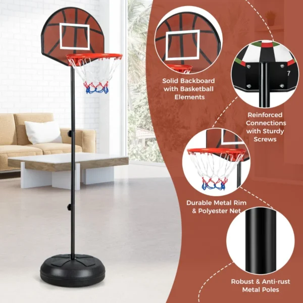 2 in 1 basketbalring verstelbare hoogte 130 180 cm met dartbord dubbelzijdig backboard 6 darts binnen/buiten voor kinderen 7
