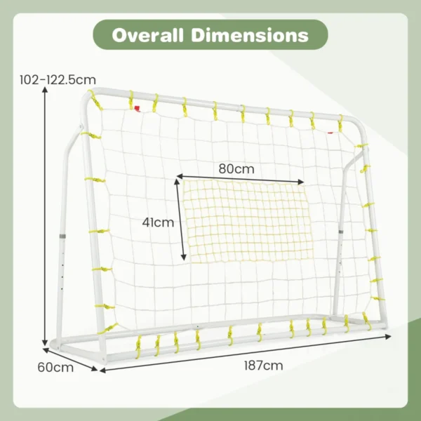 2 in 1 buiten voetbaldoel 187 x 122,5 cm met rebound net verstelbare hoek stevig metalen frame voetbaltraining voor kinderen 6+ wit 2