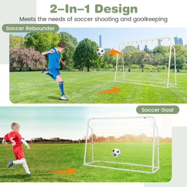 2 in 1 buiten voetbaldoel 187 x 122,5 cm met rebound net verstelbare hoek stevig metalen frame voetbaltraining voor kinderen 6+ wit 5