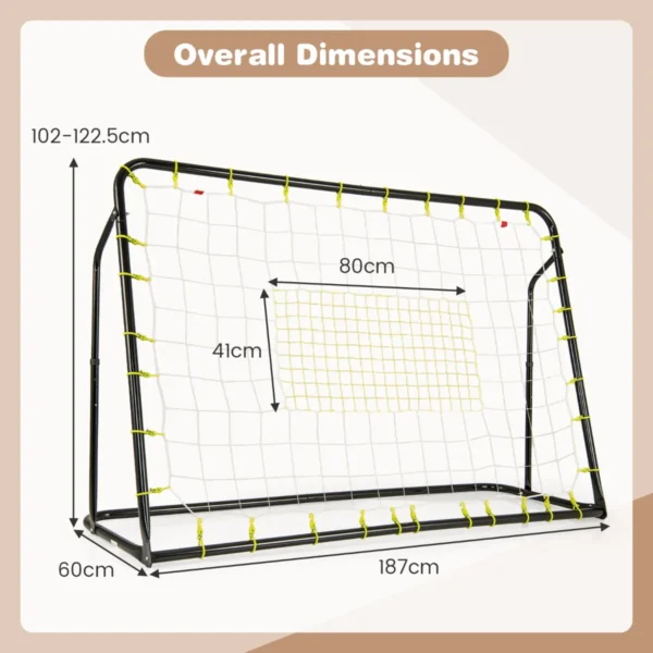 2 in 1 buiten voetbaldoel 187 x 122,5 cm met rebound net verstelbare hoek stevig metalen frame voetbaltraining voor kinderen 6+ zwart 2