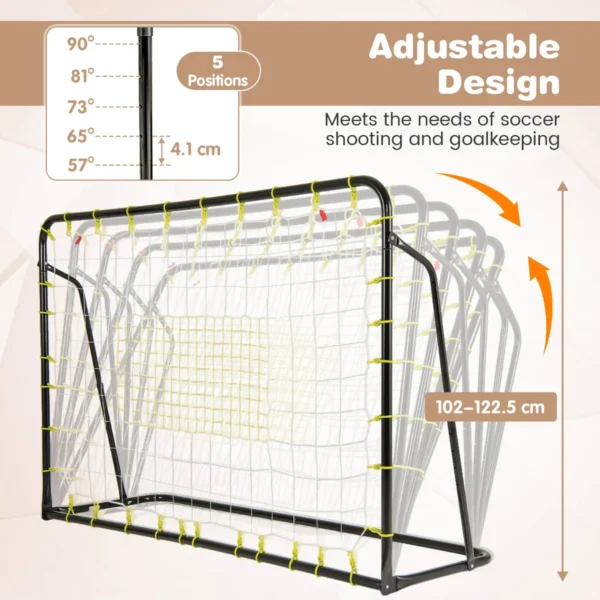 2 in 1 buiten voetbaldoel 187 x 122,5 cm met rebound net verstelbare hoek stevig metalen frame voetbaltraining voor kinderen 6+ zwart 3
