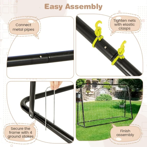 2 in 1 buiten voetbaldoel 187 x 122,5 cm met rebound net verstelbare hoek stevig metalen frame voetbaltraining voor kinderen 6+ zwart 4
