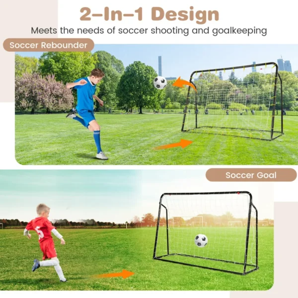 2 in 1 buiten voetbaldoel 187 x 122,5 cm met rebound net verstelbare hoek stevig metalen frame voetbaltraining voor kinderen 6+ zwart 5