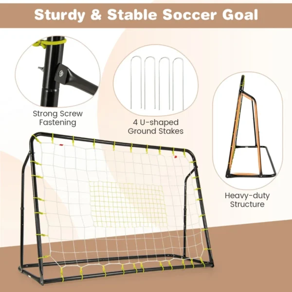 2 in 1 buiten voetbaldoel 187 x 122,5 cm met rebound net verstelbare hoek stevig metalen frame voetbaltraining voor kinderen 6+ zwart 7