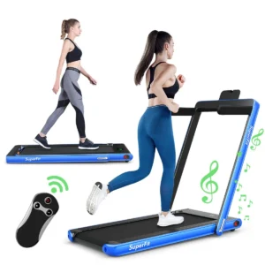 2 in 1 elektrische loopband met afstandsbediening app bediening bluetooth led display mobiele telefoonhouder inklapbaar (blauw) 1