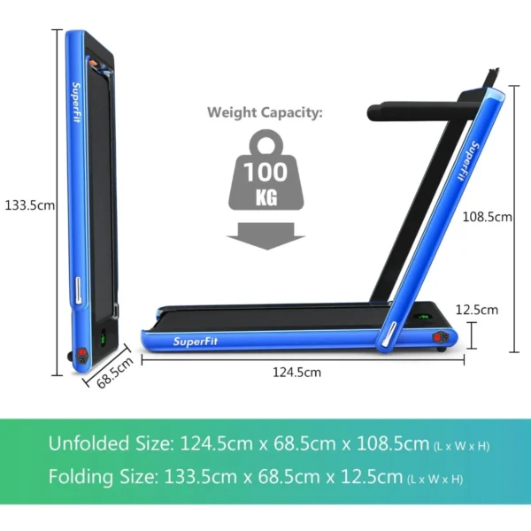 2 in 1 elektrische loopband met afstandsbediening app bediening bluetooth led display mobiele telefoonhouder inklapbaar (blauw) 2