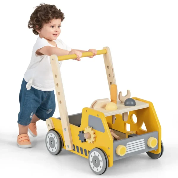 2 in 1 hout loopwagen loophulp met multi activiteitencentrum en werkbank babywalker loopwagen voor kinderen vanaf 1 jaar geel 1
