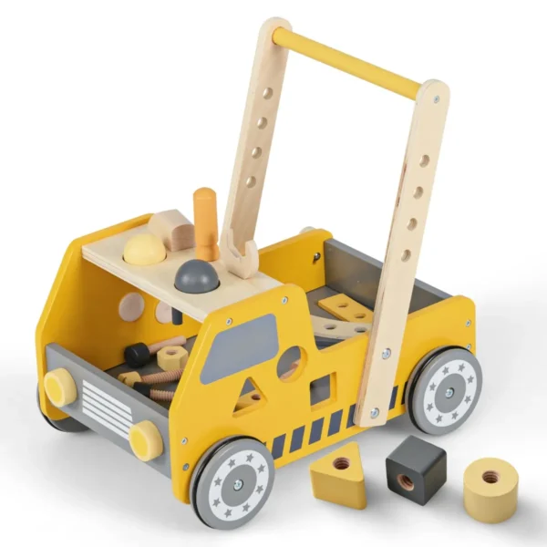2 in 1 hout loopwagen loophulp met multi activiteitencentrum en werkbank babywalker loopwagen voor kinderen vanaf 1 jaar geel 2