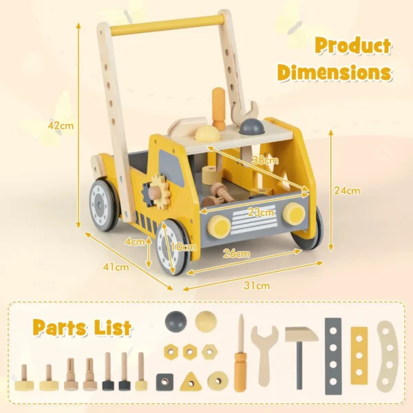 2 in 1 hout loopwagen loophulp met multi activiteitencentrum en werkbank babywalker loopwagen voor kinderen vanaf 1 jaar geel 3