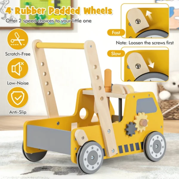 2 in 1 hout loopwagen loophulp met multi activiteitencentrum en werkbank babywalker loopwagen voor kinderen vanaf 1 jaar geel 4