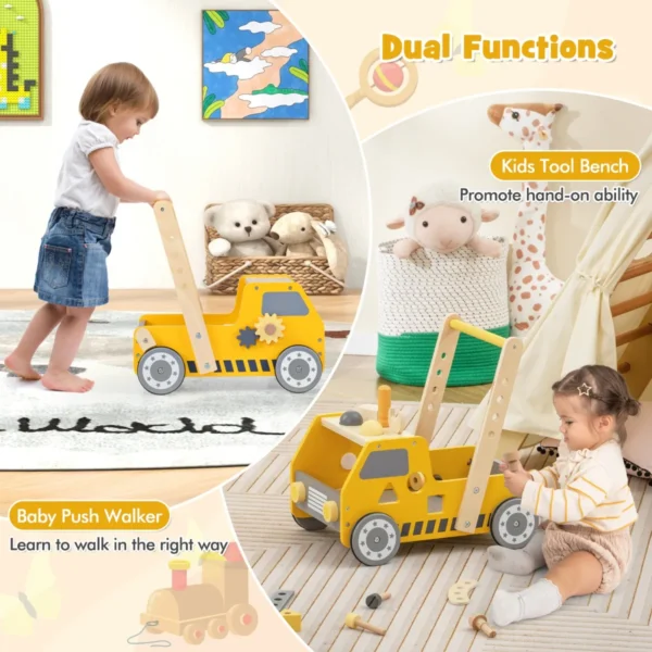 2 in 1 hout loopwagen loophulp met multi activiteitencentrum en werkbank babywalker loopwagen voor kinderen vanaf 1 jaar geel 5