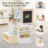 2 in 1 houten kinderbureau met bankje dubbelzijdig verstelbaar kinderbord met papierrol & 5 krijtjes magnetische ezel wit 3