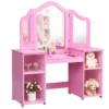 2 in 1 kaptafel met uitneembare spiegel & open vakken van hout voor kinderen vanaf 3 jaar roze 2