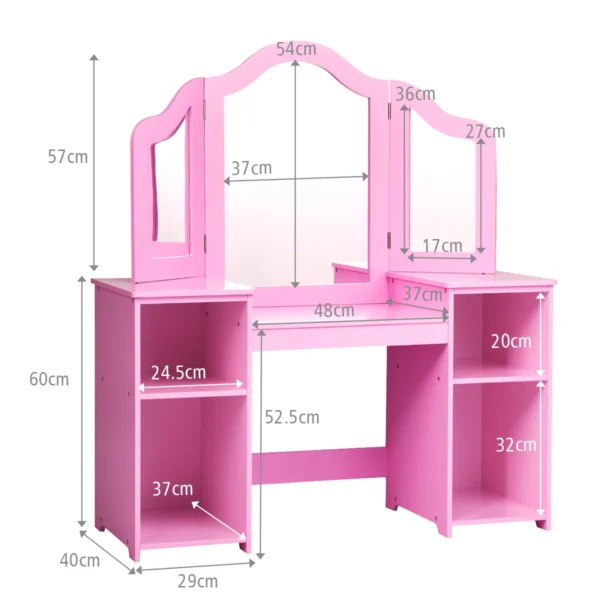 2 in 1 kaptafel met uitneembare spiegel & open vakken van hout voor kinderen vanaf 3 jaar roze 3